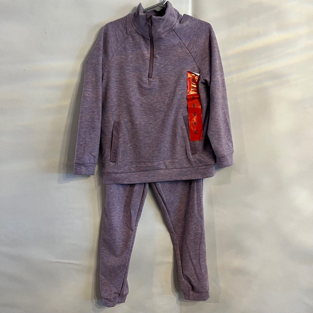 ANDY & EVAN GIRLS 2 PIECE SET JACKET WITH 1/4 ZIP & PANT SIZE 6 PURPLE